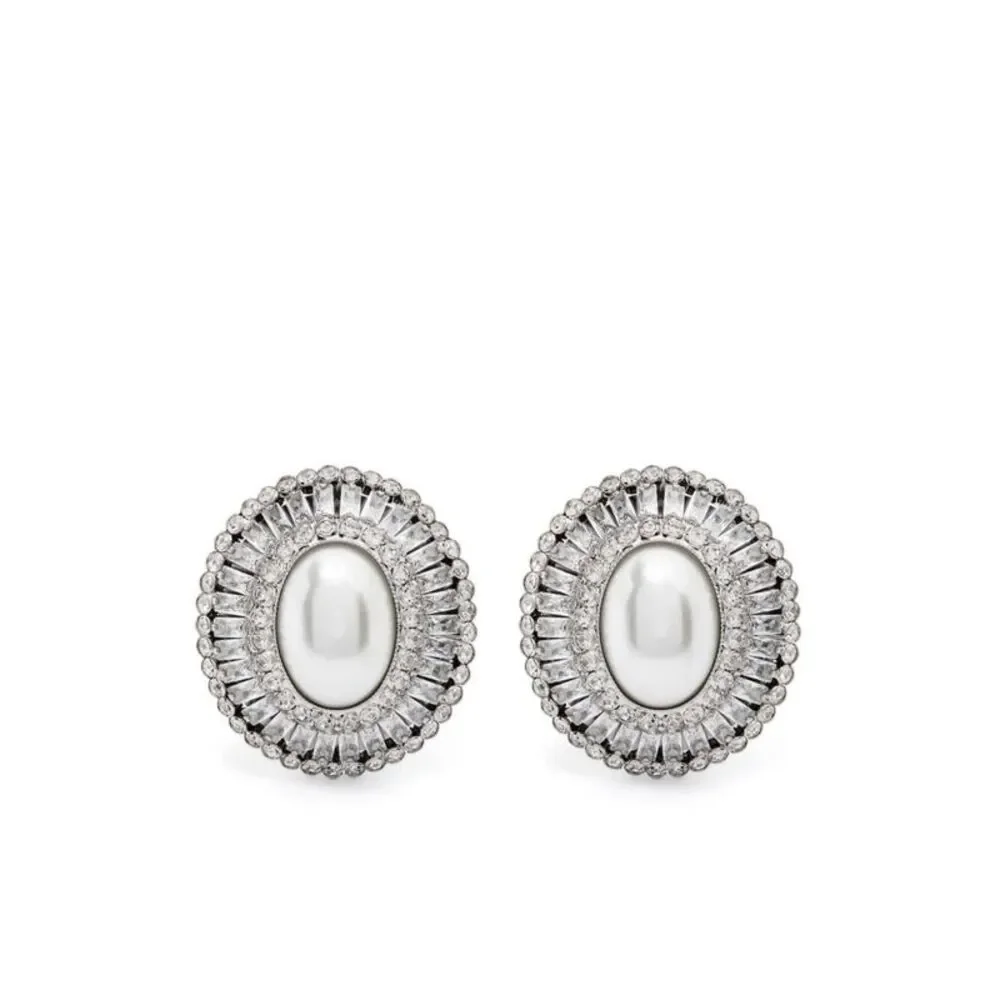ALESSANDRA RICH CRYSTAL AND PEARL OVAL EARRINGS - Picture 1 of 3